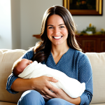 **

A new mother, fully clothed in comfortable, modest clothing, holding her newborn baby. She is smiling gently.  In the background, a warm and inviting living room setting with natural light. The image should convey a sense of peace and calm. safe for work, appropriate content, family-friendly, perfect anatomy, correct proportions, natural pose, professional photography, high quality.

**
