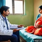 Home 19 임신 중 신장 기능 검사와 필요성 - A detailed medical illustration showing a pregnant Indian woman in traditional attire, sitting calml...