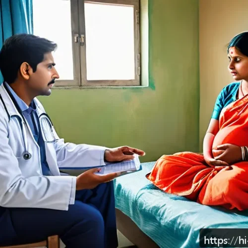 Home 31 임신 중 신장 기능 검사와 필요성 - A detailed medical illustration showing a pregnant Indian woman in traditional attire, sitting calml...