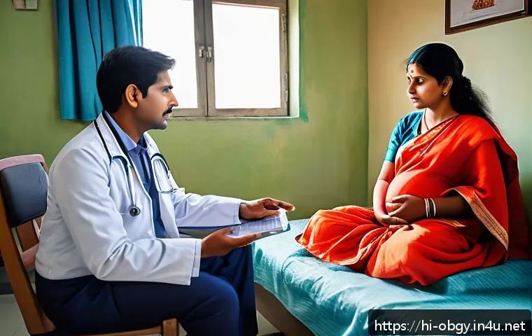 임신 중 신장 기능 검사와 필요성 - A detailed medical illustration showing a pregnant Indian woman in traditional attire, sitting calml...