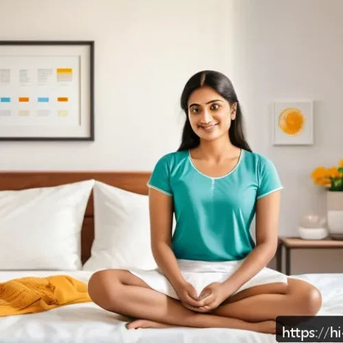 Home 17 질 분비물의 색과 냄새로 알 수 있는 건강 신호 - A detailed educational illustration showing a confident Indian woman in modest, clean cotton underwe...