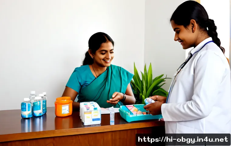 Home 17 산모를 위한 영양제 추천과 복용법 - Photorealistic prenatal nutrition consultation in a bright, welcoming Indian clinic, a pregnant Sout...
